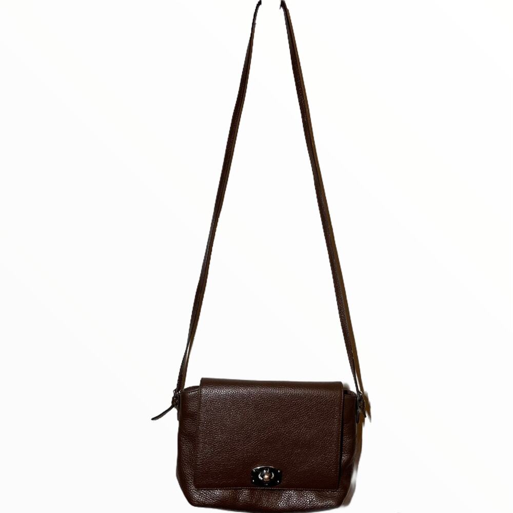 Vintage Furla Crossbody Leather Clutch Adjustable Strap Kiss Lock Brown